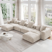 Orris Beige Corduroy 4-Seater Modular U-Shaped Sofa - ATUNUSHOME gallery 4