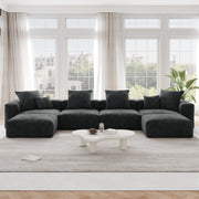 Orris Black Corduroy 4-Seater Modular U-Shaped Sofa - ATUNUSHOME main image