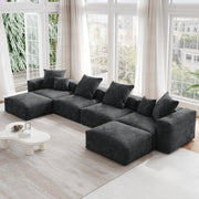 Orris Black Corduroy 4-Seater Modular U-Shaped Sofa - ATUNUSHOME gallery 3