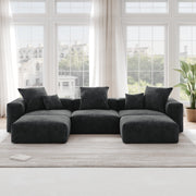 Orris Black Corduroy 3-Seater U-Shaped Sofa - ATUNUSHOME main image