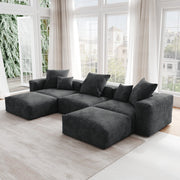 Orris Black Corduroy 3-Seater U-Shaped Sofa - ATUNUSHOME gallery 2