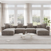 Orris Brown Corduroy 4-Seater Modular Sectional Sofa - ATUNUSHOME main image