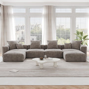 Orris Brown Corduroy 4-Seater Modular Sectional Sofa - ATUNUSHOME gallery 2