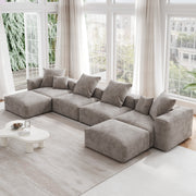 Orris Brown Corduroy 4-Seater Modular Sectional Sofa - ATUNUSHOME gallery 3