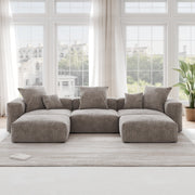 Orris Brown Corduroy 3-Seater U-Shaped Sectional Sofa - ATUNUSHOME main image