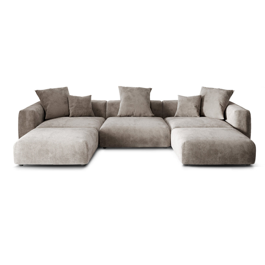 Orris Brown Corduroy 3-Seater U-Shaped Sectional Sofa - ATUNUSHOME gallery 2