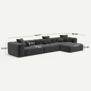 Morio Modular Sofa L-Shaped Sectional Black 3-Seater with 1 Ottoman - dimensions