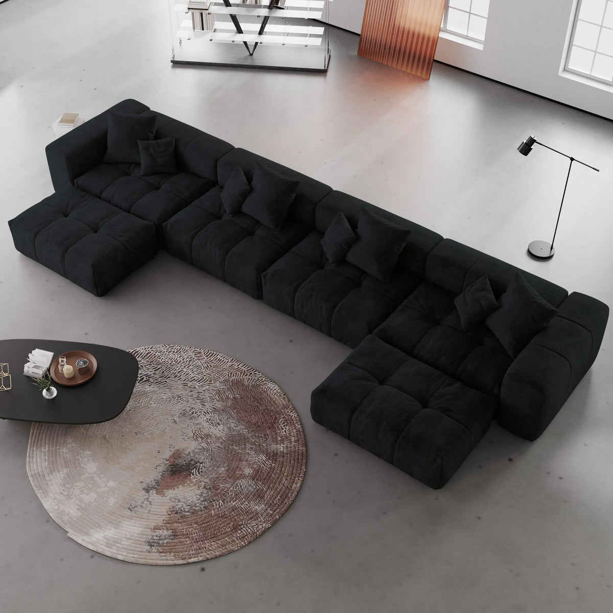 Morio Oversized Sectional Sofa in Black - ATUNUSHOME main image