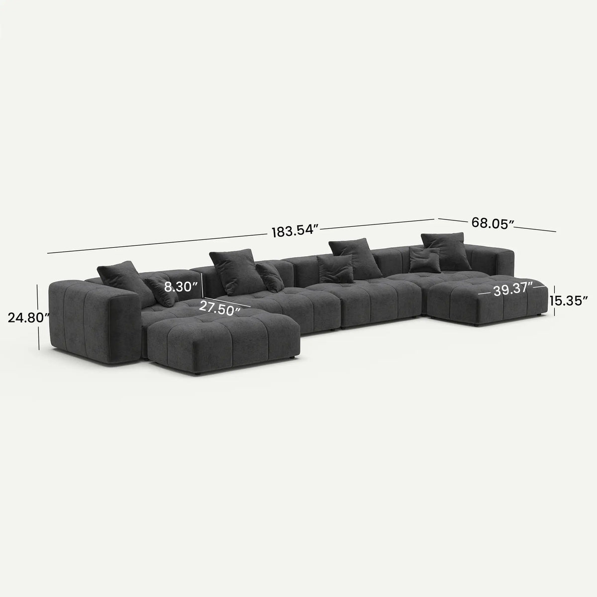 Morio Modular Sofa U-Shaped Sectional Black 4-Seater with 2 Ottomans - dimensions