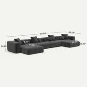 Morio Modular Sofa U-Shaped Sectional Black 4-Seater with 2 Ottomans - dimensions