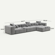 Morio Modular Sofa L-Shaped Sectional Light Grey 3-Seater with 1 Ottoman - dimensions