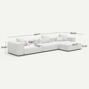 Morio Modular Sofa L-Shaped Sectional White 3-Seater with 1 Ottoman - dimensions