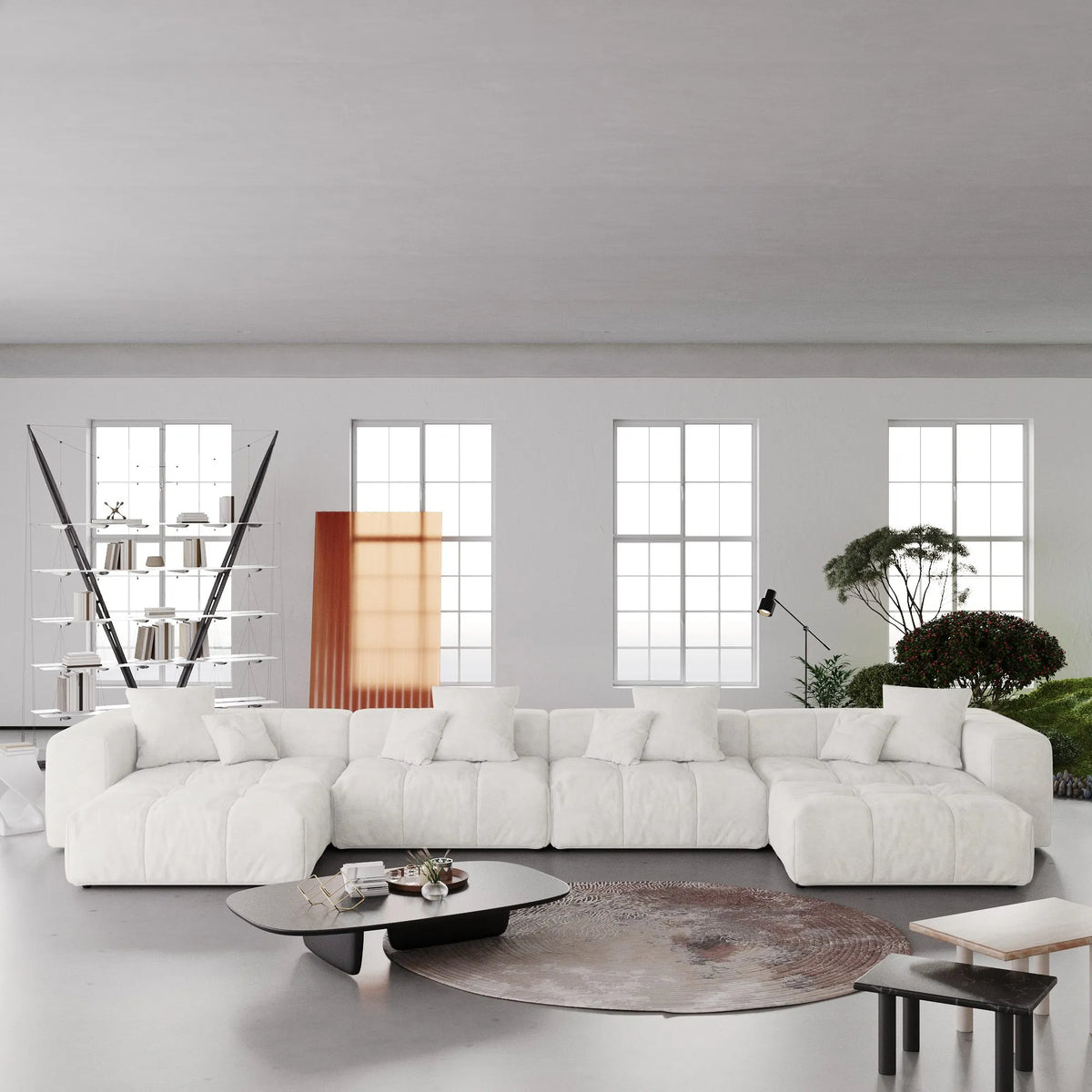 Morio White Sectional Sofa with Ottomans - ATUNUSHOME gallery 3
