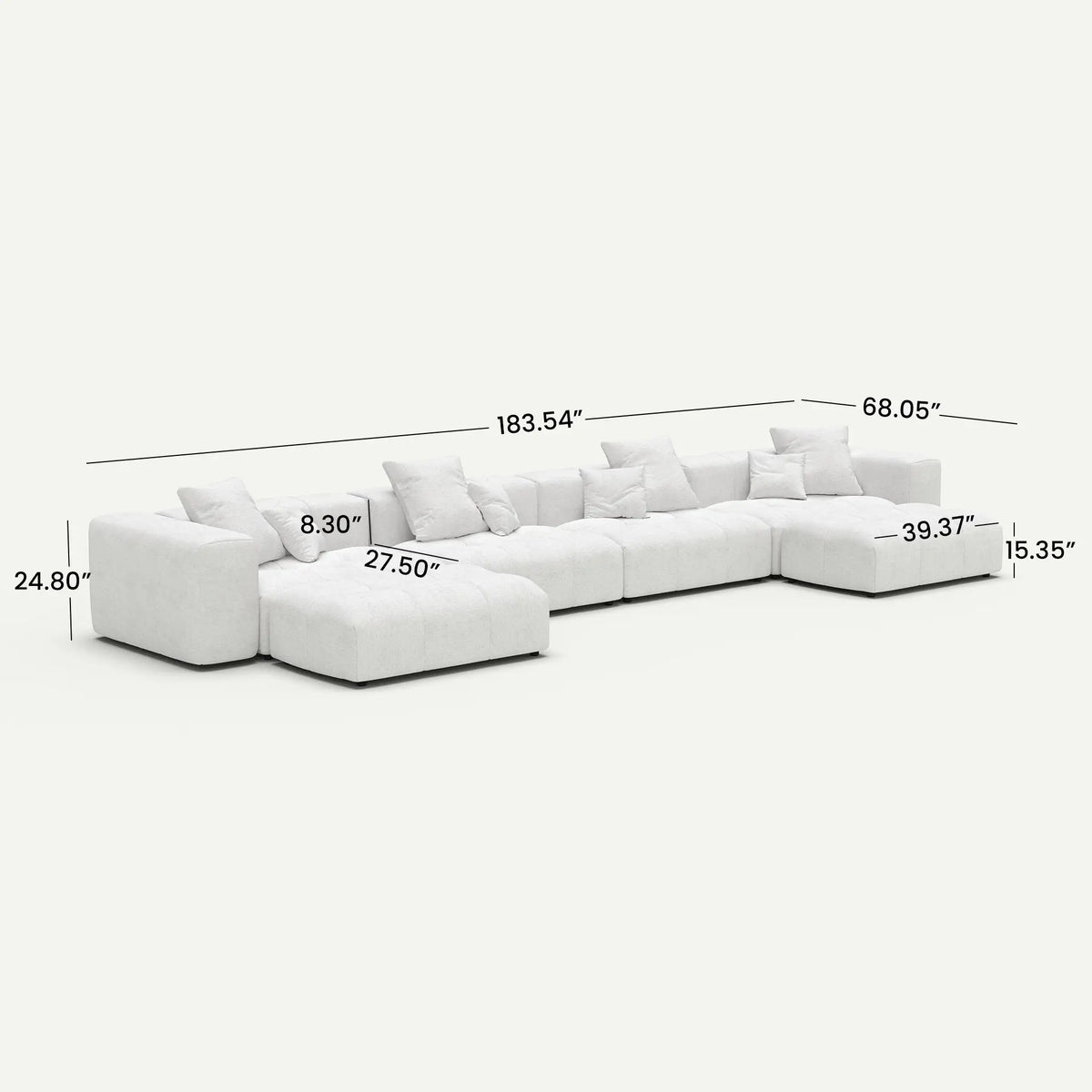Morio Modular Sofa U-Shaped Sectional White 4-Seater with 2 Ottomans - dimensions