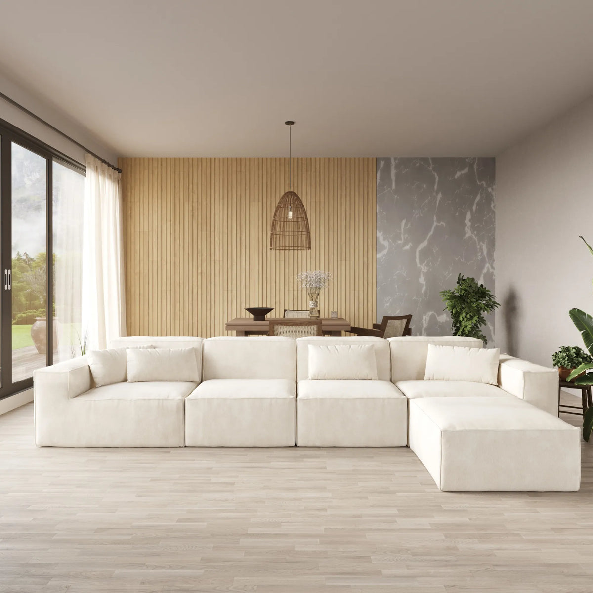 Forma Boneless Beige 4-Seater L-Shaped Sectional Sofa - ATUNUSHOME main image