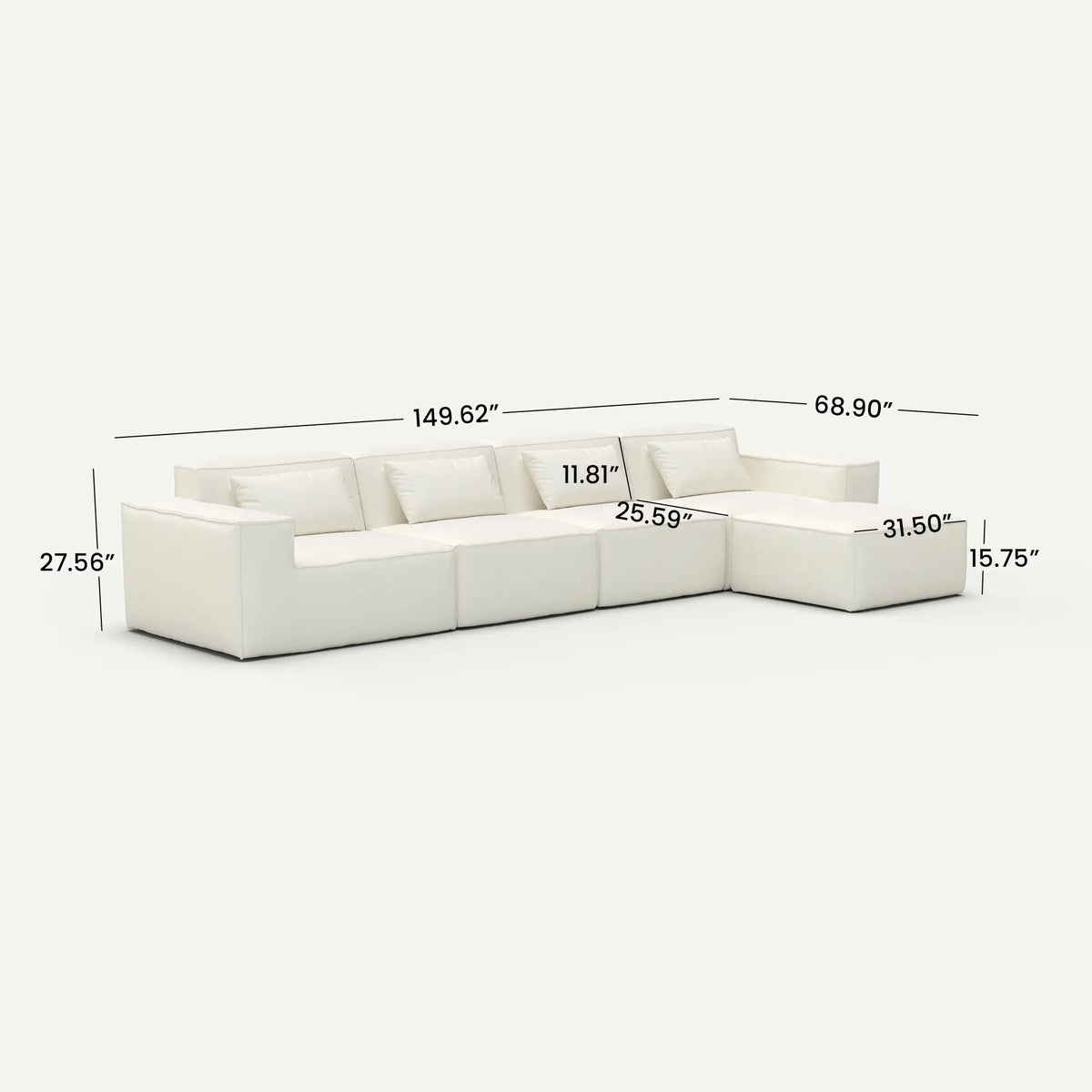 Forma Boneless Beige 4-Seater L-Shaped Sectional Sofa - dimensions