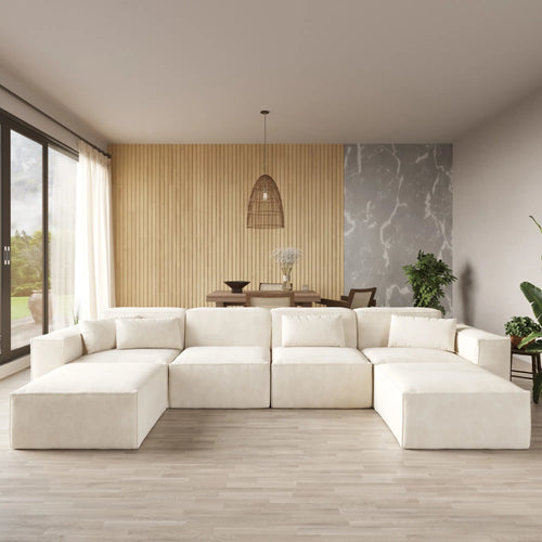 Forma Boneless Beige 4-Seater U-Shaped Sectional Sofa - ATUNUSHOME main image