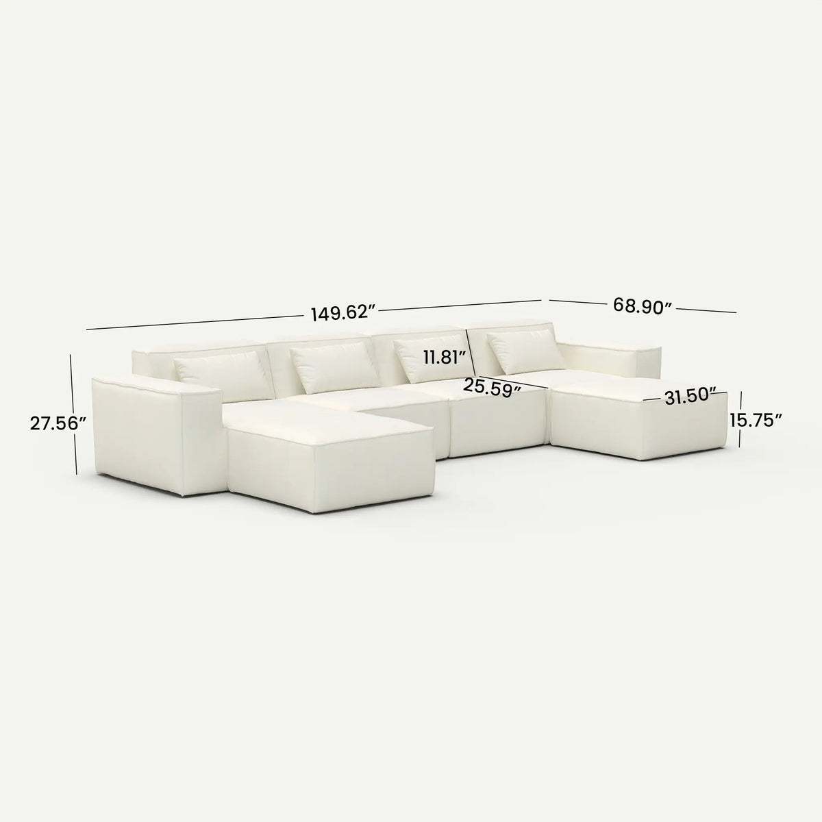 Forma Boneless Beige 4-Seater U-Shaped Sectional Sofa - dimensions