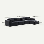 Forma Boneless Black 4-Seater L-Shaped Sectional Sofa - dimensions