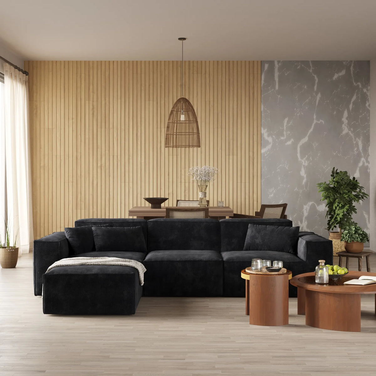 Forma Boneless Black 3-Seater L-Shaped Sectional Sofa - ATUNUSHOME main image