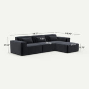 Forma Boneless Black 3-Seater L-Shaped Sectional Sofa - dimensions