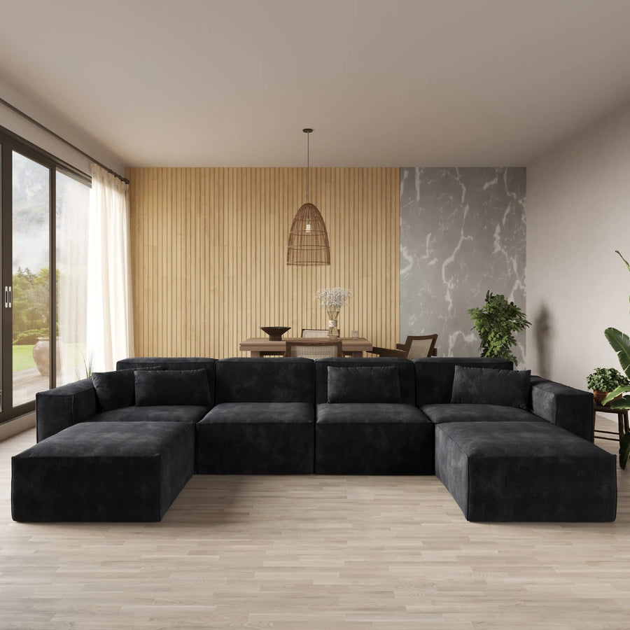 Forma Boneless Black 4-Seater U-Shaped Sectional Sofa - ATUNUSHOME main image