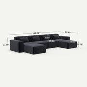 Forma Boneless Black 4-Seater U-Shaped Sectional Sofa - dimensions
