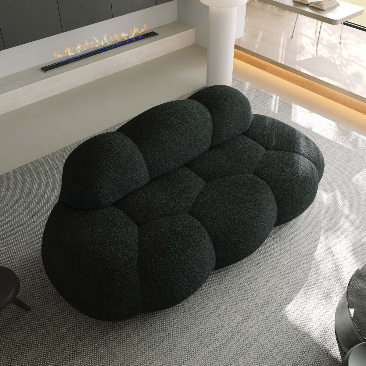 Aeris Black Teddy Velvet Deep 3-Seater Boneless Sofa - ATUNUSHOME gallery 2