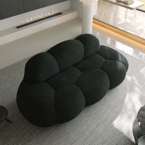 Aeris Black Teddy Velvet Deep 3-Seater Boneless Sofa - ATUNUSHOME gallery 2