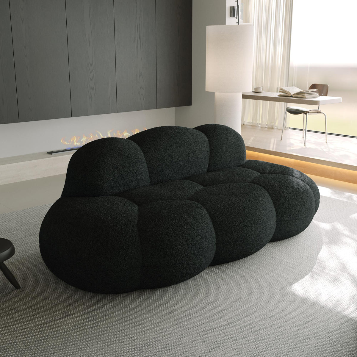 Aeris Black Teddy Velvet Deep 3-Seater Boneless Sofa - ATUNUSHOME gallery 3
