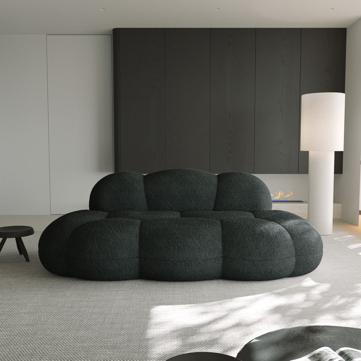 Aeris Black Teddy Velvet Deep 3-Seater Boneless Sofa - ATUNUSHOME gallery 4