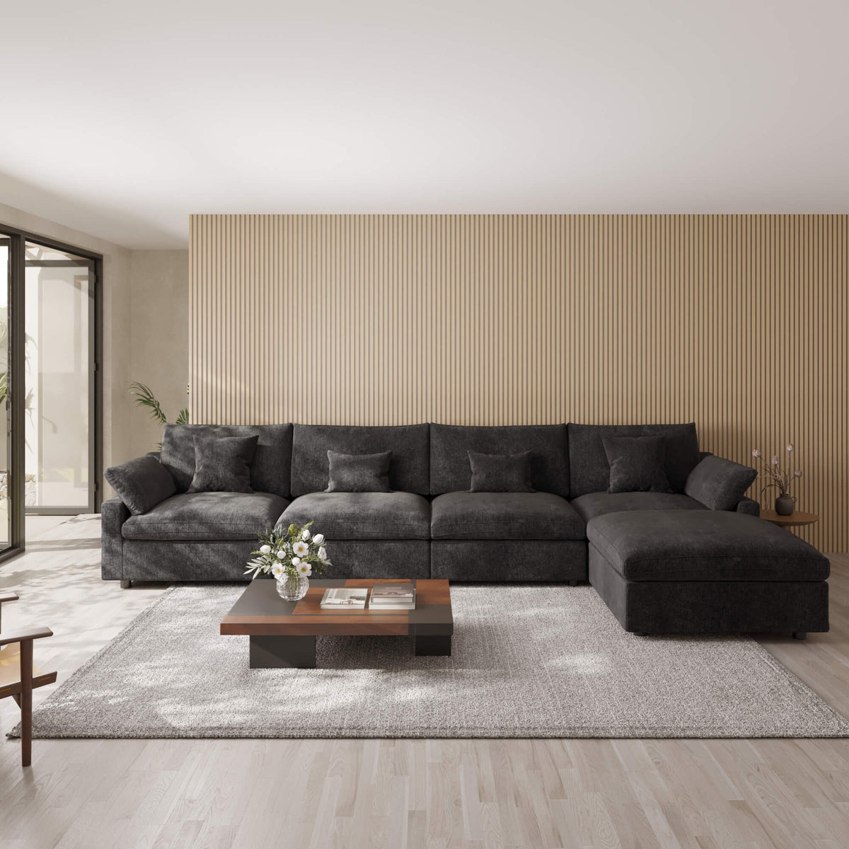 Velluno Cloud Black Large 4-Seater L-Shaped Modular Sectional Sofa - ATUNUSHOME main image