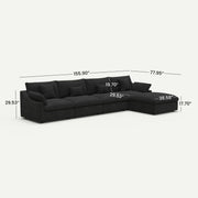 Velluno Cloud Black Large 4-Seater L-Shaped Modular Sectional Sofa - dimensions