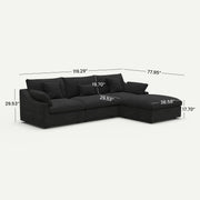 Velluno Cloud Black 3-Seater L-Shaped Sectional Sofa - dimensions