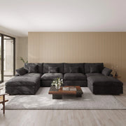 Velluno Cloud Black Large 4-Seater U-Shaped Sectional Sofa with 2 Ottomans - ATUNUSHOME main image