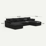 Velluno Cloud Black Large 4-Seater U-Shaped Sectional Sofa with 2 Ottomans - dimensions