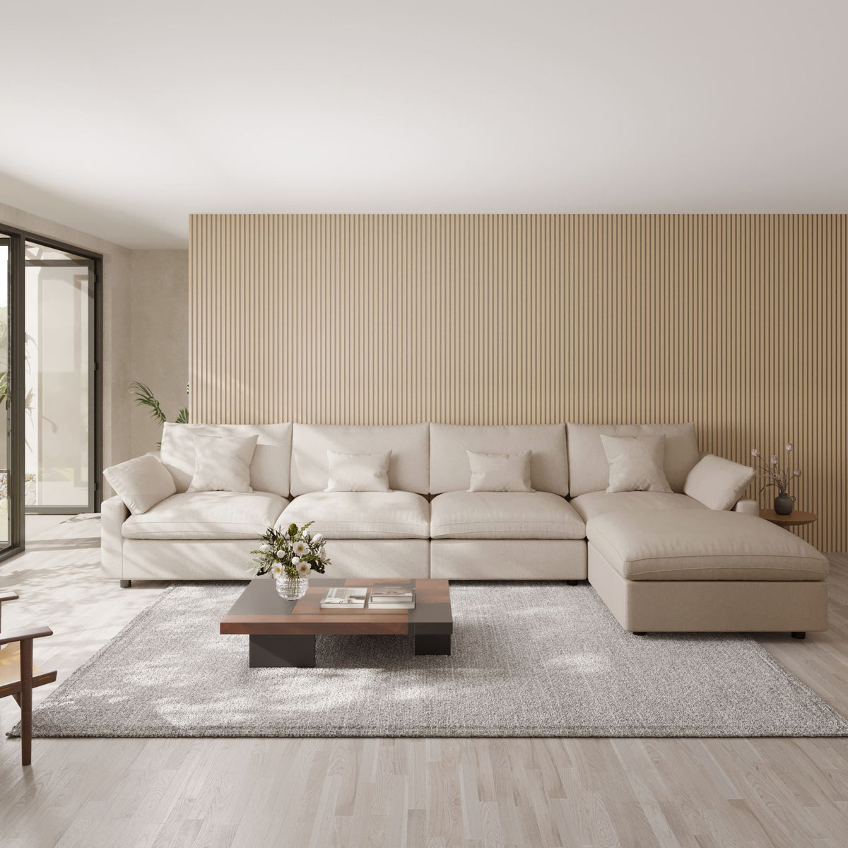 Velluno Cloud Khaki Large 4-Seater L-Shaped Sectional Sofa - ATUNUSHOME gallery 2