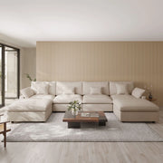 Velluno Cloud Khaki Large 4-Seater U-Shaped Sofa with 2 Ottomans - ATUNUSHOME main image