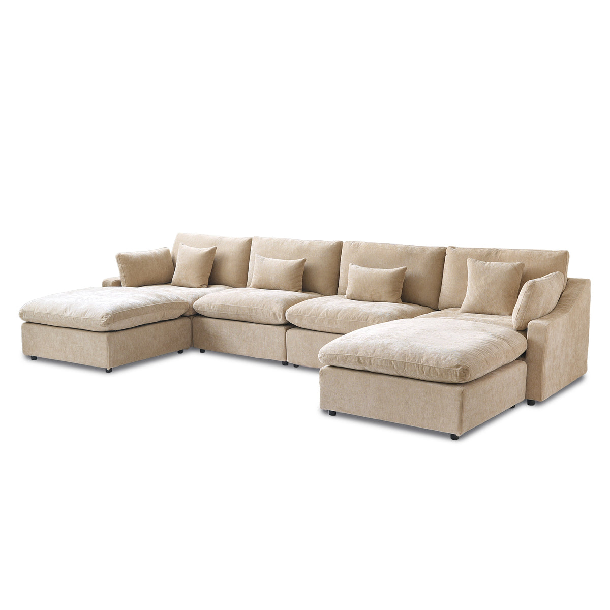 Velluno Cloud Khaki Large 4-Seater U-Shaped Sofa with 2 Ottomans - ATUNUSHOME gallery 2