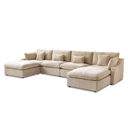 Velluno Cloud Khaki Large 4-Seater U-Shaped Sofa with 2 Ottomans - ATUNUSHOME gallery 2