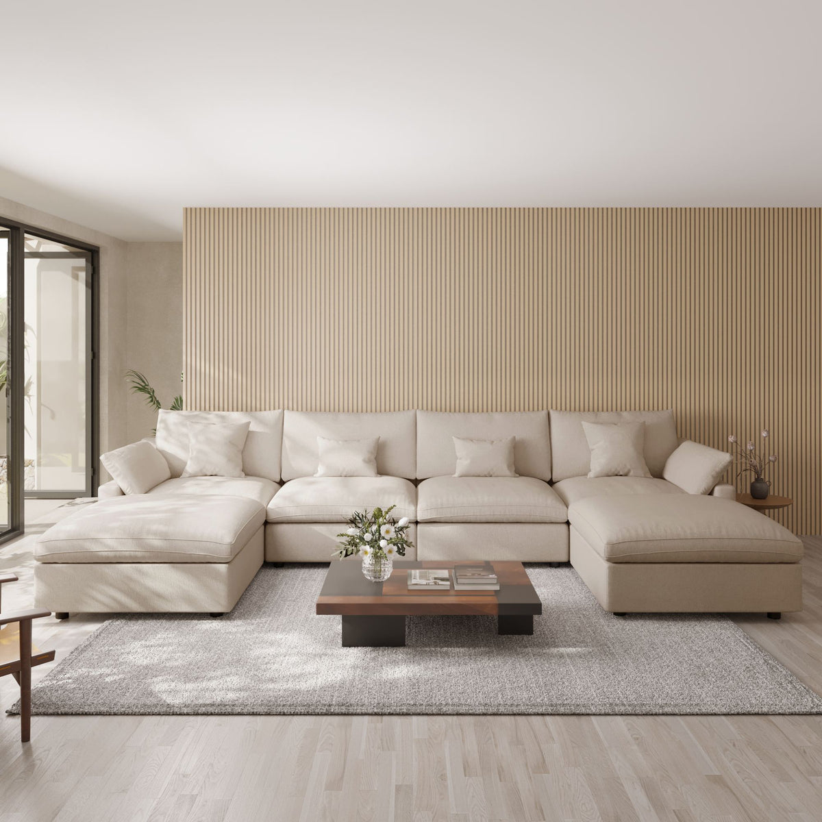 Velluno Cloud Khaki Large 4-Seater U-Shaped Sofa with 2 Ottomans - ATUNUSHOME gallery 3