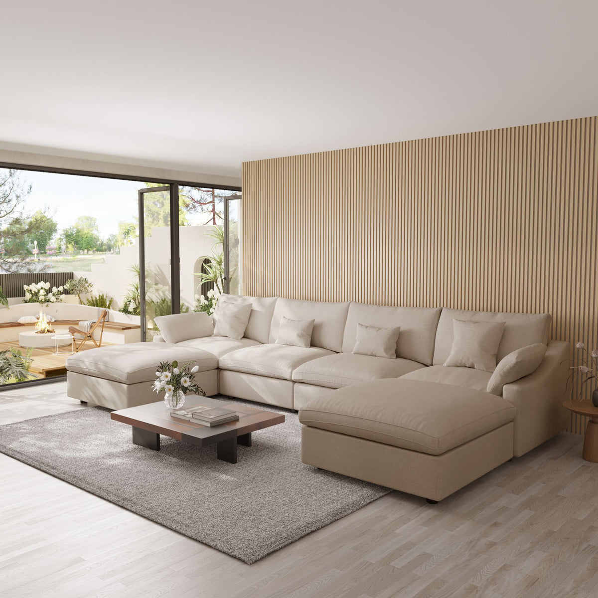 Velluno Cloud Khaki Large 4-Seater U-Shaped Sofa with 2 Ottomans - ATUNUSHOME gallery 4