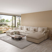 Velluno Cloud Khaki Large 4-Seater U-Shaped Sofa with 2 Ottomans - ATUNUSHOME gallery 4