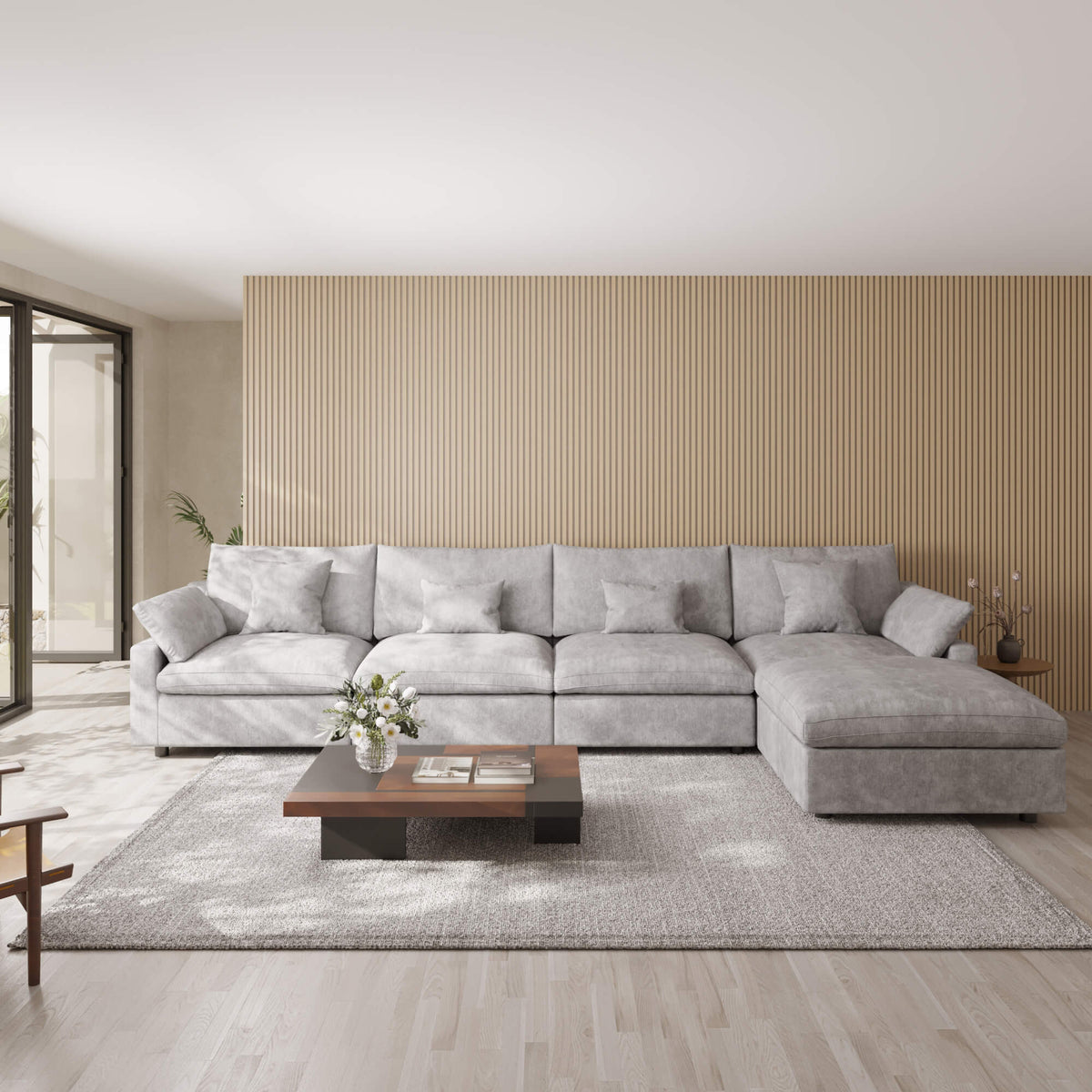 Velluno Cloud Light Grey Large 4-Seater L-Shaped Sectional Sofa - ATUNUSHOME main image