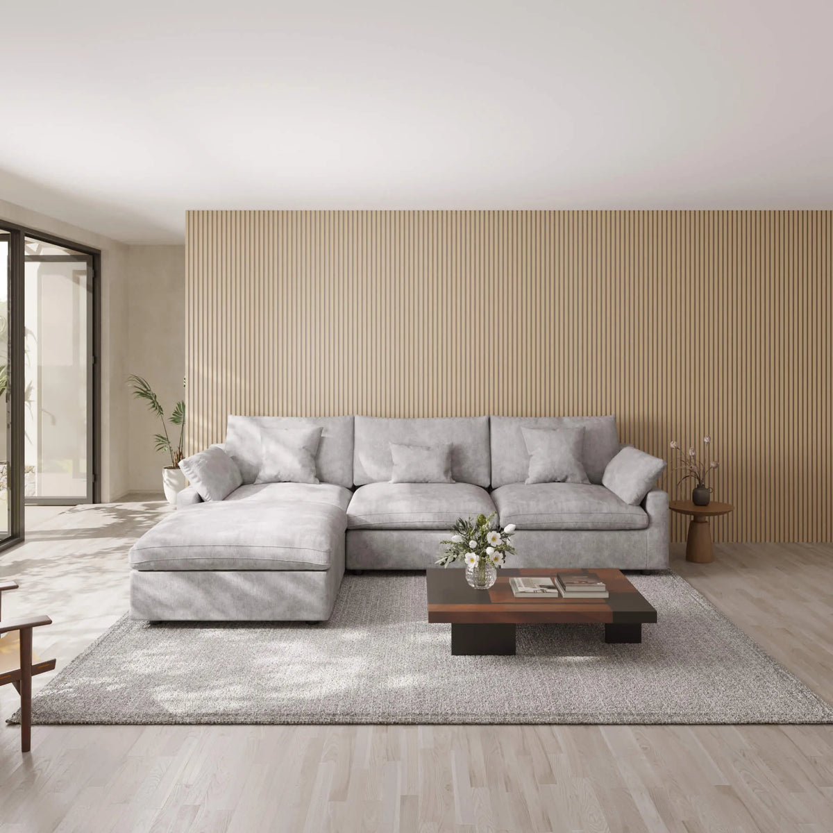 Velluno Cloud Light Grey 3-Seater L-Shaped Sectional Sofa - ATUNUSHOME main image
