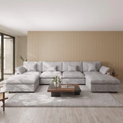 Velluno Cloud Light Grey Large 4-Seater U-Shaped Sectional Sofa with 2 Ottomans - ATUNUSHOME main image