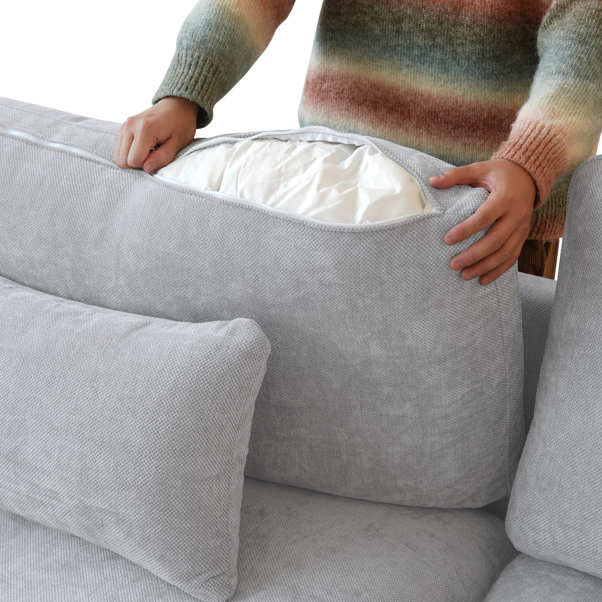 Velluno Cloud Light Grey Large 4-Seater U-Shaped Sectional Sofa with 2 Ottomans - ATUNUSHOME gallery 3