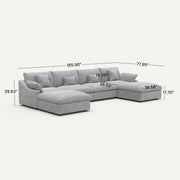 Velluno Cloud Light Grey Large 4-Seater U-Shaped Sectional Sofa with 2 Ottomans - dimensions