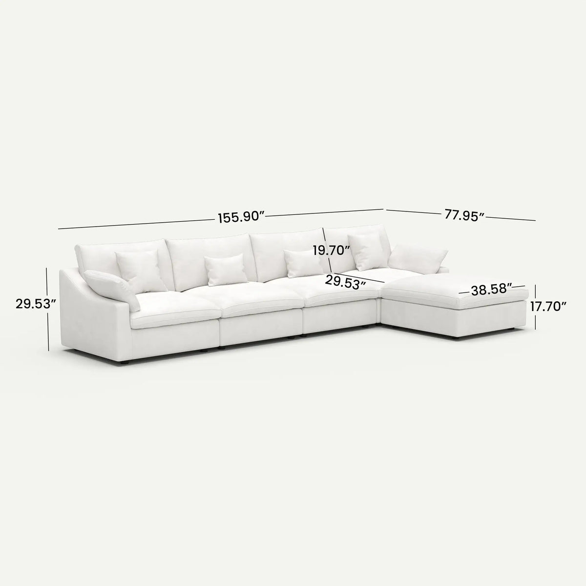 Velluno Cloud White Large 4-Seater L-Shaped Sectional Sofa - dimensions