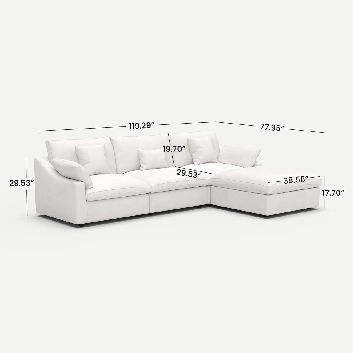 Velluno Cloud White 3-Seater L-Shaped Sectional Sofa - dimensions